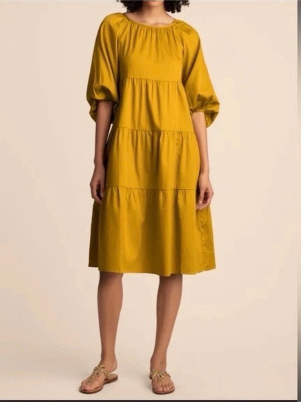 Trina Turk Mustard Yellow Cassia Tiered Midi Dress Size Large